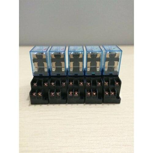 10 Sets Mini Relay MY2NJ 8 Pin 5A With LED + PYF08A Socket Base Intermediate Relay 12VDC 24VDC 110VAC 220VAC