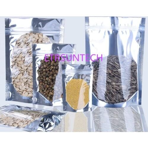 1000Pcs Stand up Clear Aluminum Foil ZSelf seal Bag, Silvery Metallic Plastic Packaging Pouch for Food Tea Candy Cookie Baking