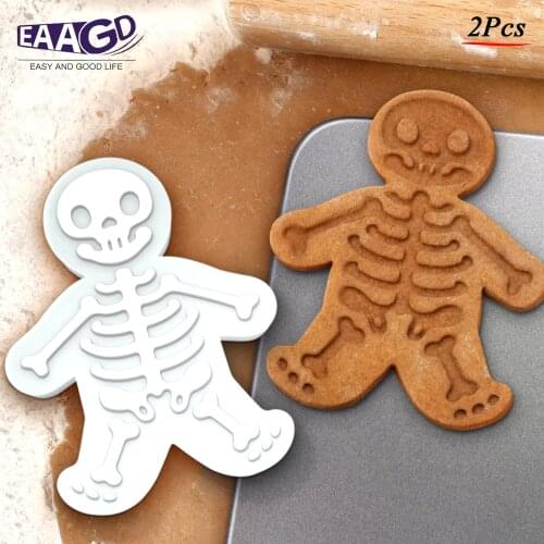 2Pcs/Set Food Grade DIY Skull Gingerbread Man Cookie Biscuit Cutter Mold Cake Pastry Fondant Mould Baking Cake Cooking Tools