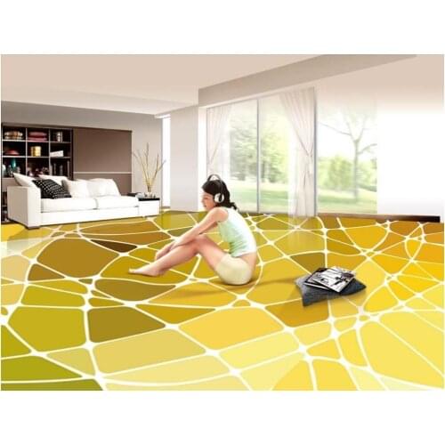 3D stereoscopic mosaic of pale yellow 3d floor art self-adhesive PVC waterproof 3d floor wallpapers