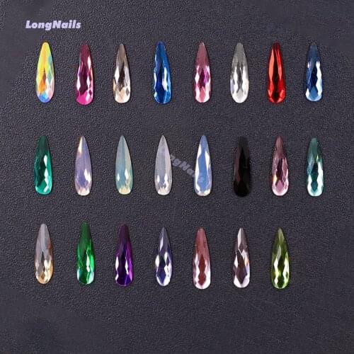 50pcs/lot Nail Non-Fix Crystal Long-Water-Drop Rhinestone 3x10mm Flat-back Crystal Charming Glass Strass For DIY Nails Art Decor