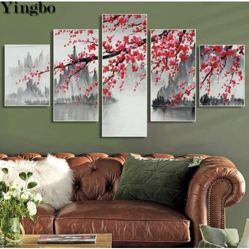 Chinese Style 5d DIY Diamond Painting nature scenery Plum blossom Cross Stitch Kits Full Diamond Embroidery Diamond Mosaic 5 pcs
