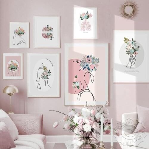 Nordic Abstract Flower Line Art Sexy Woman Wall Canvas Paintings Human Anatomy Organ Posters Prints Decoration for Living Room