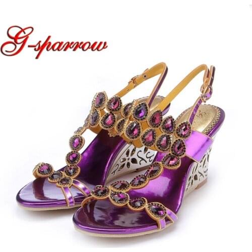 Plus Size 44 Summer Sandals 2018 Korean STyle Luxury Rhinestone Wedge Heel Women Shoes Crystal Wedding Party High Heel Shoes