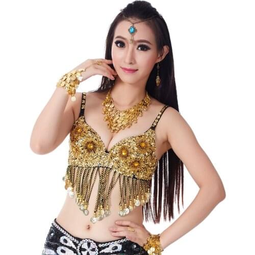 Belly Dance Bras Handmade Sequins Tassel Beads Club Padded tank top belly dancing bra