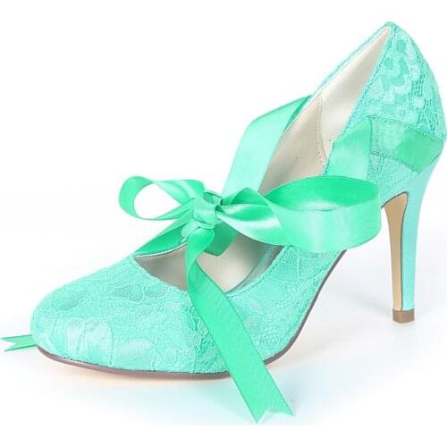 Creativesugar sweet ribbon strap lace up closed toe high heels bridal wedding party pumps prom lace heels lavender mint green