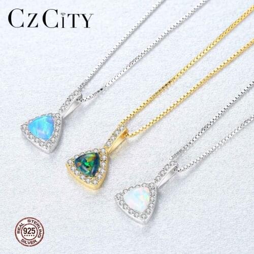 CZCITY New Design 925 Sterling Silver Triangle Pendant Necklace for Women Party Luxury CZ Exquisite Choker Three Colors Jewelry