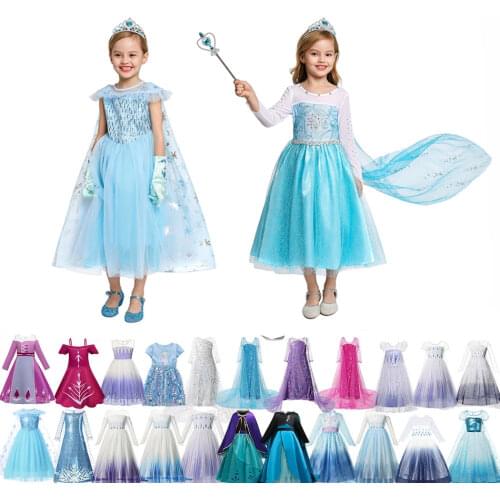 2021 New Snow Queen Girls Dress Princess Anna Elsa 2 Dresses Kids Fancy Children Vestidos Birthday Carnival Fancy Party Disguise