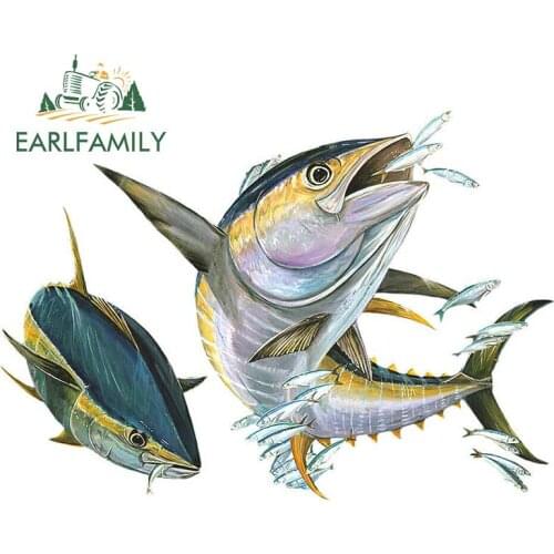 EARLFAMILY 13cm x 9.2cm Vinyl Fish Decal Yellow Fin Tuna Flying Fish Sticker Car Home Truck SUV Boat Decal Car Stickers Graphics