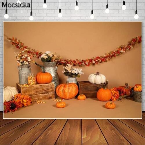 Autumn Pumpkins Shoot Backdrop Baby Shower Birthday Cake Smash Photography Background Photo Studio Sunflower Floral Decoration