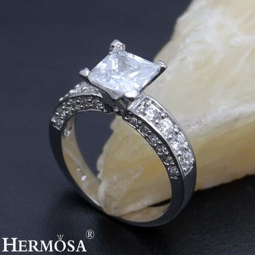 Hermosa Elegant Wedding Rings White Zircon Engagement Jewelry Bridal Bands Ring Size 7# 8