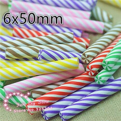 Kawaii Polymer clay candy stick rainbow color 50pcs/lot 6*50mm