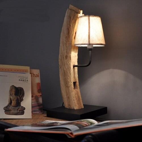 Southeast Asian style pure handmade solid wood creative bedroom bedside table lamp hotel inn room Table lamp LO8918