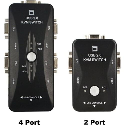 1pcs USB 2.0 2 Port or 4 Port VGA KVM Switch Switcher Splitter Hub Box Adapter For Mouse Keyboard Monitor Sharing Computer PC