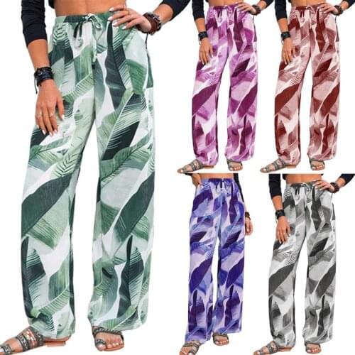 Summer WomenS Casual Pants Printed Long Pants Loose Pants Women Trousers Casual Lady Holiday Beach Pants New 2021 Fashion
