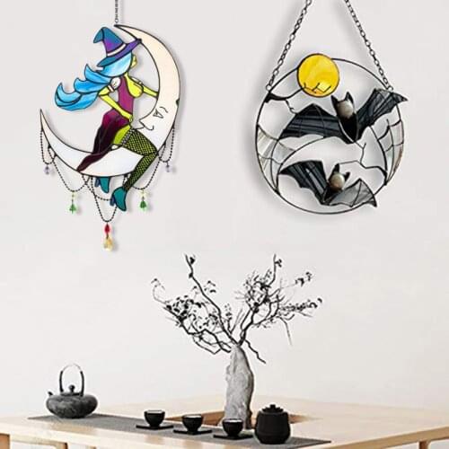 Bat Wind Chime Acrylic Pendant Witch Stained Glass Window Sunshade Decoration