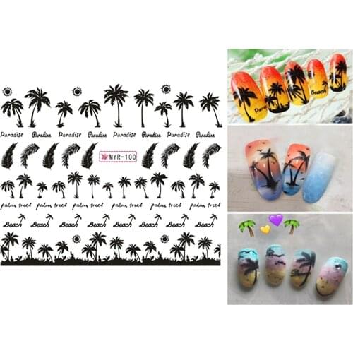 Manicure Palm Ocean Wind Tropical Surf Beach Coconut Tree Style Nail Sticker DIY Design Spring Summer Decor Nail Art Slider 210