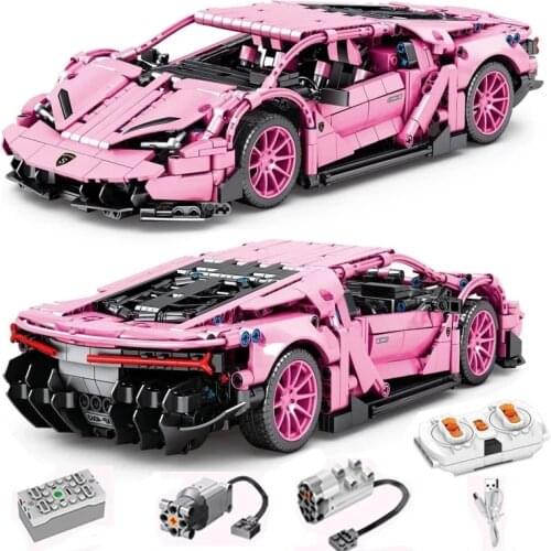 Technique Racing Centenario Building Blocks MOC Simulation Pink Super Sports RC Car Model Bricks Kids Toys Gift for Adult 8609