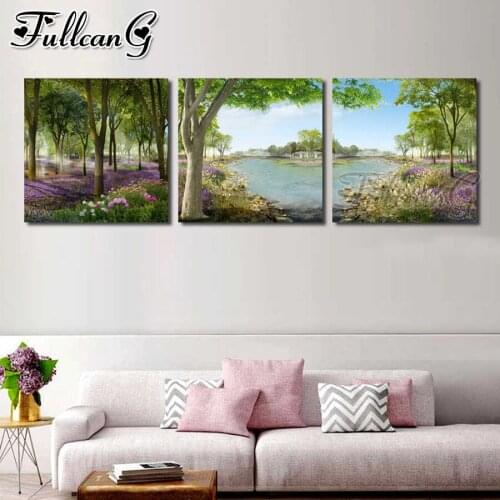 FULLCANG diy diamond embroidery Spring nature landscape triptych painting full square round drill 5d mosaic pattern kit FC2759
