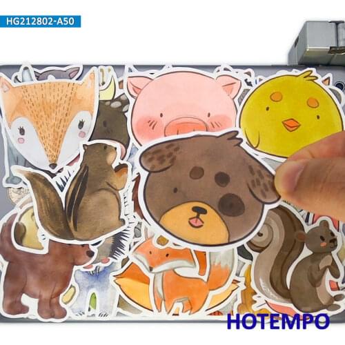 50pcs Colorful Kawaii Cartoon Animal Funny Stickers for Kids Toys Scrapbooking Notebook Phone Laptop Skateboard Bike Car Sticker