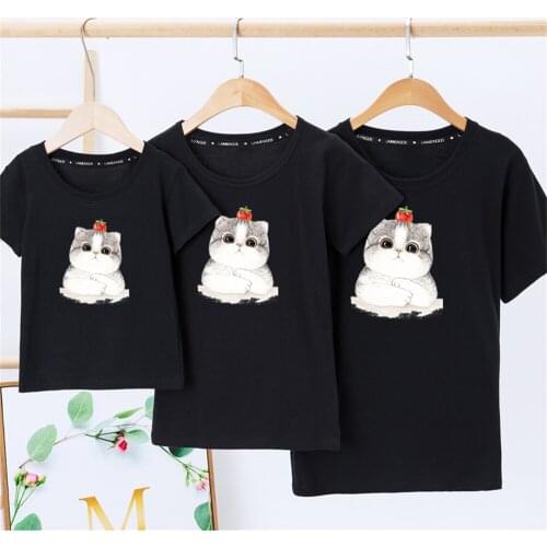 New Product Summer T Shirt Cute Cats Print Cotton Family Casual Baby Tops Streetwear Girls Short Sleeve Loose Harajuku Gifts