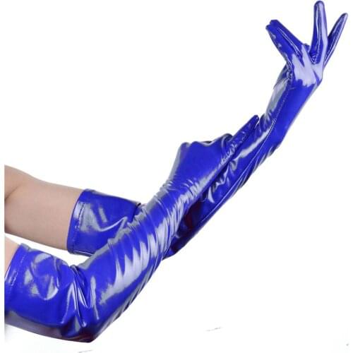 Unicolor Shiny Long Gloves Faux Leather Zentai Gloves Unisex Arm Length Opera Gloves Halloween Party Costume Fancy Accessories