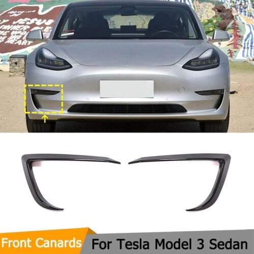 Auto Car Front Bumper Canards Splitters for Tesla Model 3 Sedan 4-Door 2016 - 2020 Carbon Fiber Front Bumper Canards Fins