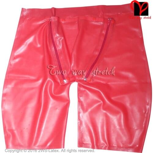 Sexy Latex Pants Cod piece Zippers Rubber long leg boxer shorts Hotpants Gummi Pouch Chaps panties hole Bermuda flap KZ-118