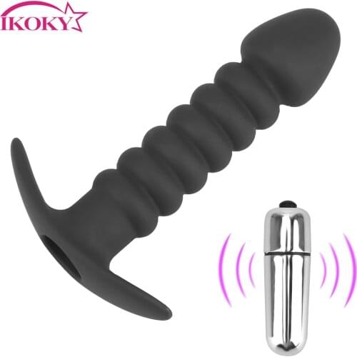 IKOKY Silicone Thread Anal Plug Vibrator Clitoris Stimulation Adult Sex Toys Massager Masturbation Butt Plug Vibrator