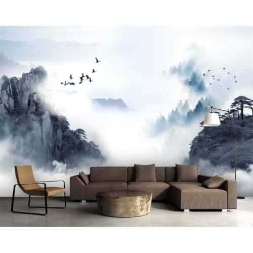 Beibehang Modern home decoration 3D photo wallpaper Chinese ink landscape smoke background wall painting wallpaper living room