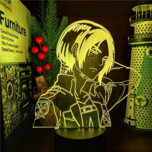 Attack On Titans Mikasa 3D ANIME LAMP Led Shingeki No Kyojin 7 Color Changing Nightlights Lampara For Bedroom Decor