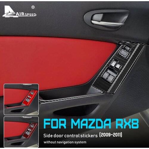AIRSPEED Carbon Fiber for Mazda RX8 2009-2011 Accessories Interior Trim Car Side Door Console Window Switch Button Panel Sticker