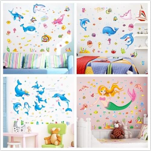 Cartoon Fish Wall Stickers Vinyl DIY Ocean Animals Wall Decals for Kids Rooms Baby Bedroom Nursery Bathroom Home Decoration