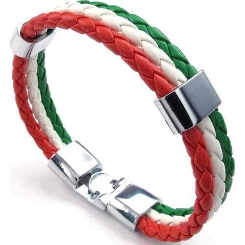 Jewelry bracelet, Italian flag bangle, leather alloy, for mens women, green white red (width 14 mm, length 23 cm)