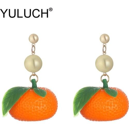YULUCH 2019 Summer Beach Trendy Handmade Big Plastic Red Leafy Fruit Orange Strawberry Apple Long Stud Earrings For Women Party