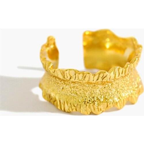 Sole Memory Irregular Wavy Frosted Bark 925 Sterling Silver Female Resizable Opening Rings SRI879