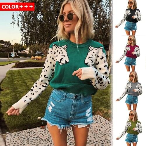 VS&LLWQ Sexy Leopard Printed Sweater Women Classic Fashion Jumpers Long Sleeve Crop Top Knited Streetwear Women Clothes