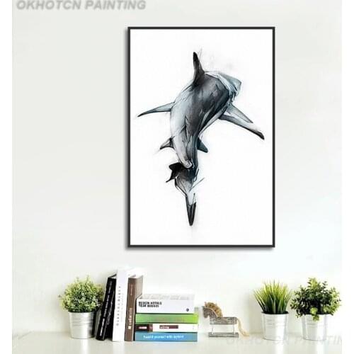 Animal White Background Print Poster Lonely Shark Canvas Painting Wall Art Picture For Living Room Bedroom Wall Home Decoration