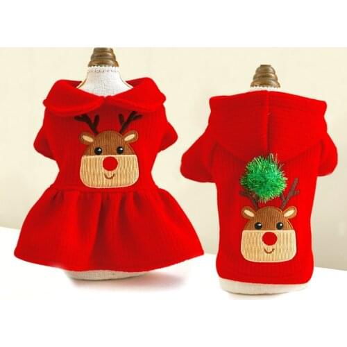 Elk Printed Dog Christmas Clothes Winter Warm Windbreaker Dresses for Small Dogs Couples Dog Coat for New Year Chihuahua Costume