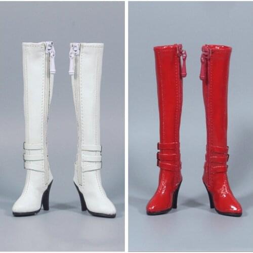 ZYTOYS ZY1008 1/6 Scale Female Shoes White/Red High Leather Boots With Zipper Fit 12" Figure Action Model Doll Body Accessories