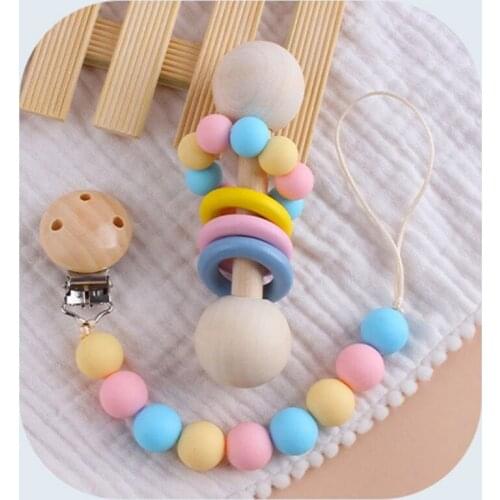 1 Set Baby Silicone Beads Pacifier Chain Nipple Dummy Clip Holder Teething Soother Toy Infants Wooden Rattle Teether Newborn Sh