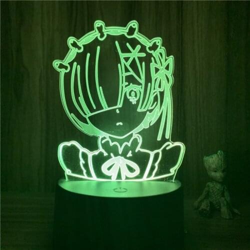 3D Lamp Action Figure Re:Life in a different world from zero Rem LED NightLight 7 Colors Touch Table Room Decor Night Light Mode