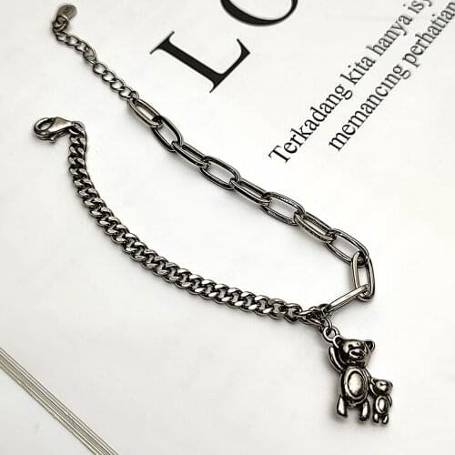 925 Silver Bracelet Retro Ring Two Bears Chain Bracelet Fashion Womens Bracelet Party Jewelry 925 Sterling Silver
