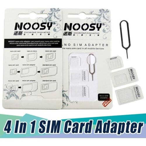 100pcs SIM Card Adapter 4 in 1 Nano Micro SIM Adapters Standard SIM Card Adapters Eject Pin For iphone 4 4S 5 6 6S All Phones