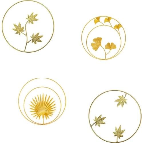 AF89 Iron Wall Sculptures,Gold Metal Ginkgo,Maple,Monstera Leaf,Round Wall Ornaments,for Bedroom/Hotel Wall Decoration