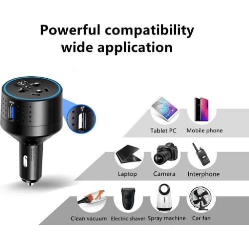 GKFLY 12V To 220V Car Inverter Car Charger Cigarette Lighter USB Charger With Voltage Display Type-C PD QC3.0 Fast Charging