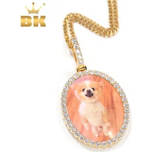 The Bling King Oval Photoes Necklace Charm HipHop Copper DIY Memory Jewelry For Christmas Gift Gold Tennis Chain Unisex
