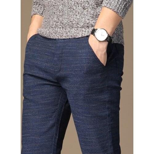 MRMT 2021 Brand Mens Spring And Summer Casual Pants Men Striped Micro Elastic Straight Trousers