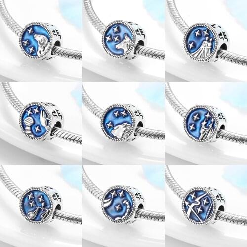 2021 High Quality 925 Sterling Silver 12 Constellation Charm Beads Fit Original European Charm Bracelet Bangles Jewelry Making