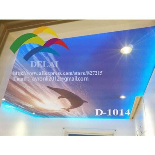 D-1014 Dolphin jumping from water printing ceiling film sunset with dolphin pvc ceiling film